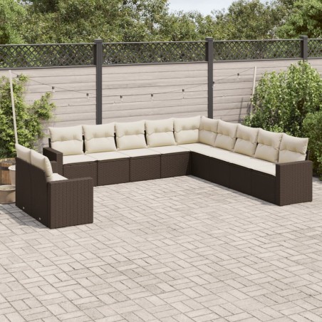 vidaXL Set de sofás de jardín 11 pzas cojines ratán sintético marrón