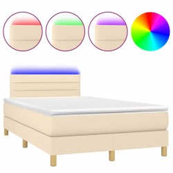 vidaXL Cama box spring con colchón y luces LED tela crema 120x190 cm