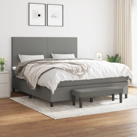 vidaXL Cama box spring con colchón tela gris oscuro 180x200 cm