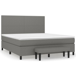 vidaXL Cama box spring con colchón tela gris oscuro 180x200 cm