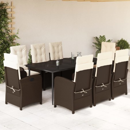 vidaXL Set comedor para jardín 9 pzas y cojines ratán sintético marrón