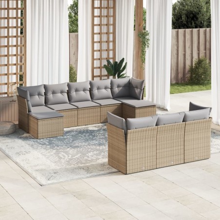 vidaXL Juego de sofás jardín con cojines beige 10 pzas ratán sintético