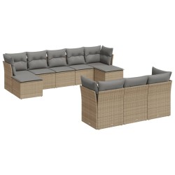 vidaXL Juego de sofás jardín con cojines beige 10 pzas ratán sintético