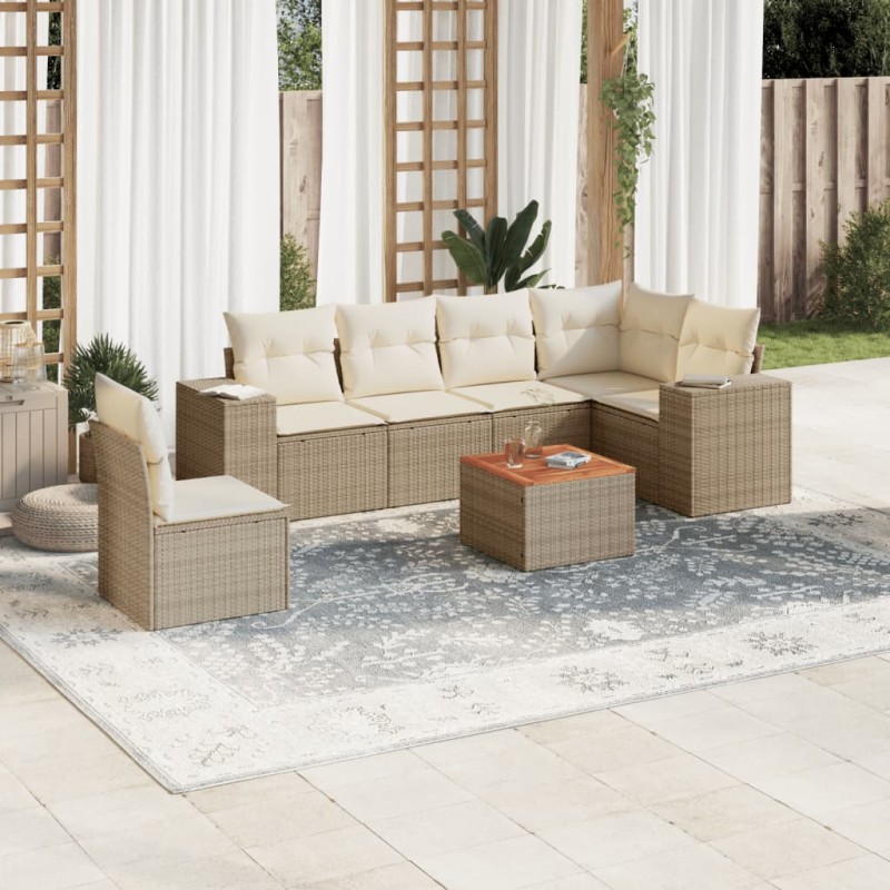 vidaXL Set sofás de jardín 7 piezas y cojines ratán sintético beige vidaXL Set sofás de jardín 7 piezas y cojines ratán sintético beige