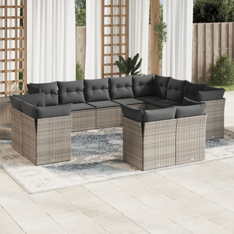vidaXL Set de sofás de jardín 12 pzas con cojines ratán sintético gris vidaXL Set de sofás de jardín 12 pzas con cojines ratán sintético gris