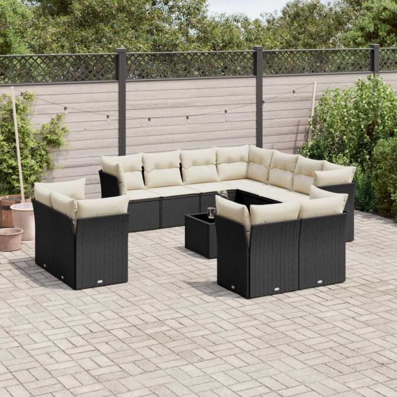vidaXL Set de sofás de jardín 12 piezas cojines ratán sintético negro vidaXL Set de sofás de jardín 12 piezas cojines ratán sintético negro