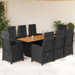 vidaXL Set de comedor de jardín 9 pzas y cojines ratán sintético negro