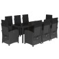 vidaXL Set de comedor de jardín 9 pzas y cojines ratán sintético negro