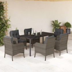 vidaXL Set comedor jardín 7 pzas y cojines ratán sintético gris
