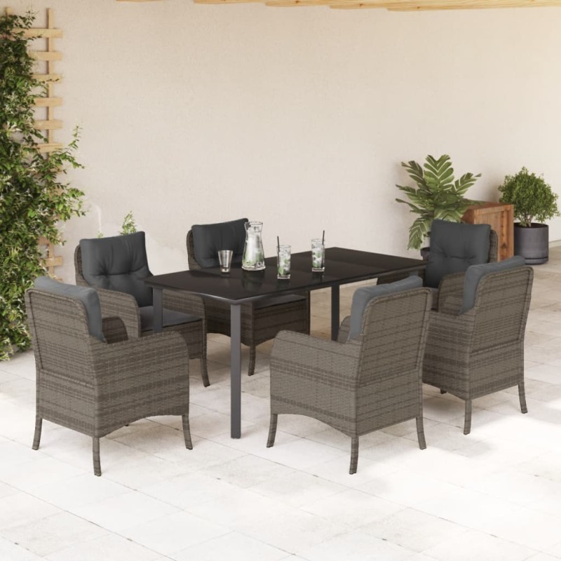 vidaXL Set comedor jardín 7 pzas y cojines ratán sintético gris vidaXL Set comedor jardín 7 pzas y cojines ratán sintético gris