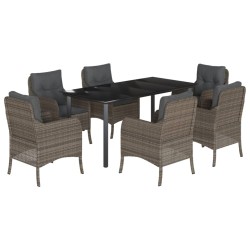 vidaXL Set comedor jardín 7 pzas y cojines ratán sintético gris