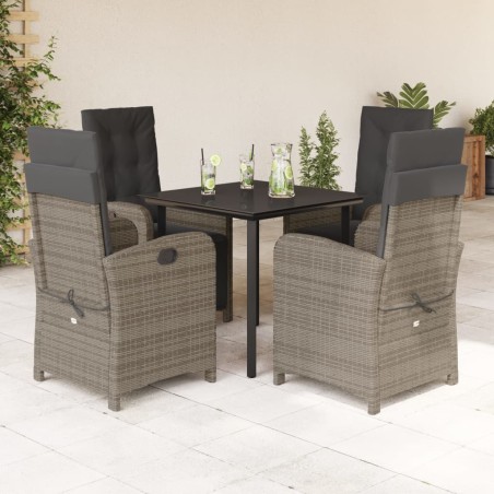 vidaXL Set comedor de jardín 5 piezas con cojines ratán sintético gris