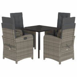 vidaXL Set comedor de jardín 5 piezas con cojines ratán sintético gris