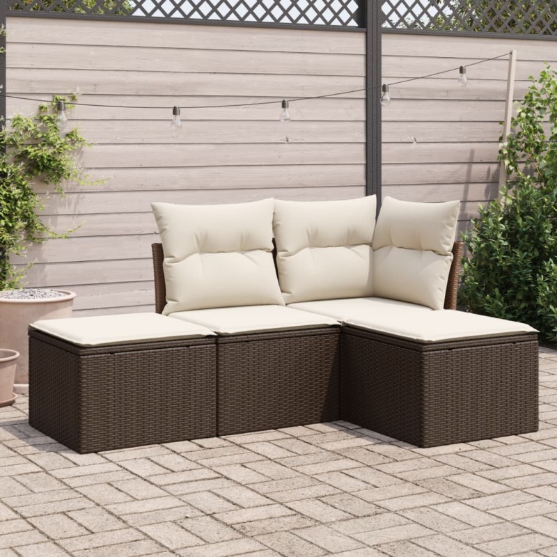 vidaXL Set de sofás de jardín 4 pzas y cojines ratán sintético marrón vidaXL Set de sofás de jardín 4 pzas y cojines ratán sintético marrón