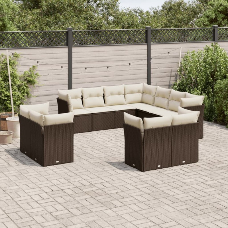 vidaXL Set de sofás de jardín 11 pzas cojines ratán sintético marrón vidaXL Set de sofás de jardín 11 pzas cojines ratán sintético marrón