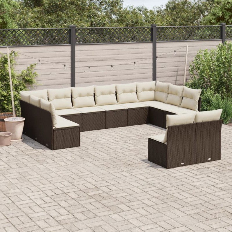vidaXL Set de sofás de jardín y cojines 12 pzas ratán sintético marrón vidaXL Set de sofás de jardín y cojines 12 pzas ratán sintético marrón