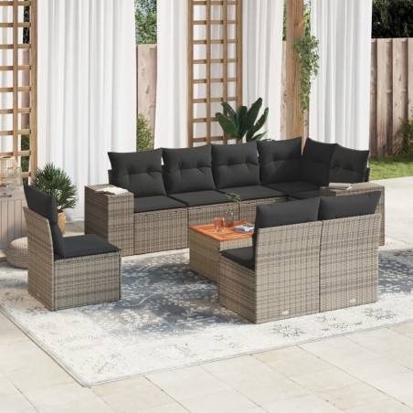 vidaXL Set de muebles de jardín 9 pzas y cojines ratán sintético gris