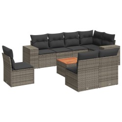 vidaXL Set de muebles de jardín 9 pzas y cojines ratán sintético gris