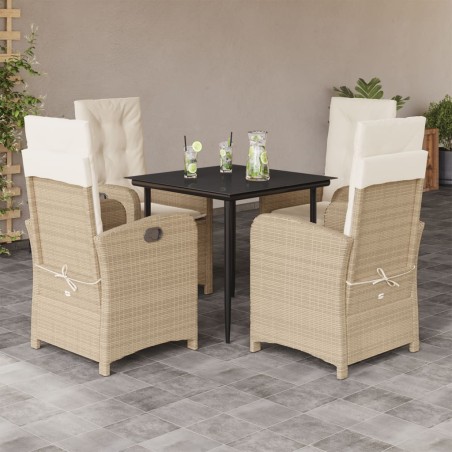 vidaXL Set comedor de jardín 5 pzas con cojines ratán sintético beige
