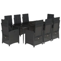 vidaXL Set de comedor de jardín 9 pzas y cojines ratán sintético negro