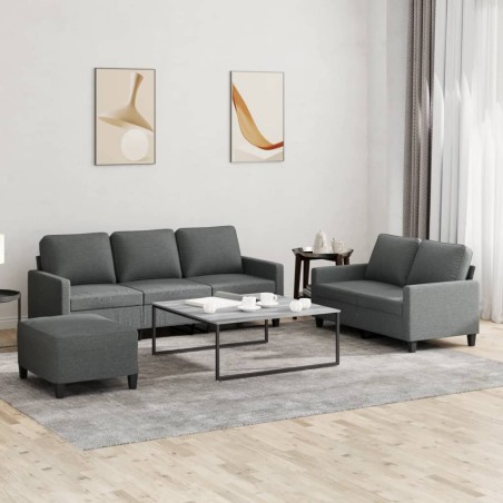 vidaXL Juego de sofás con cojines 3 piezas tela gris oscuro