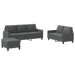 vidaXL Juego de sofás con cojines 3 piezas tela gris oscuro