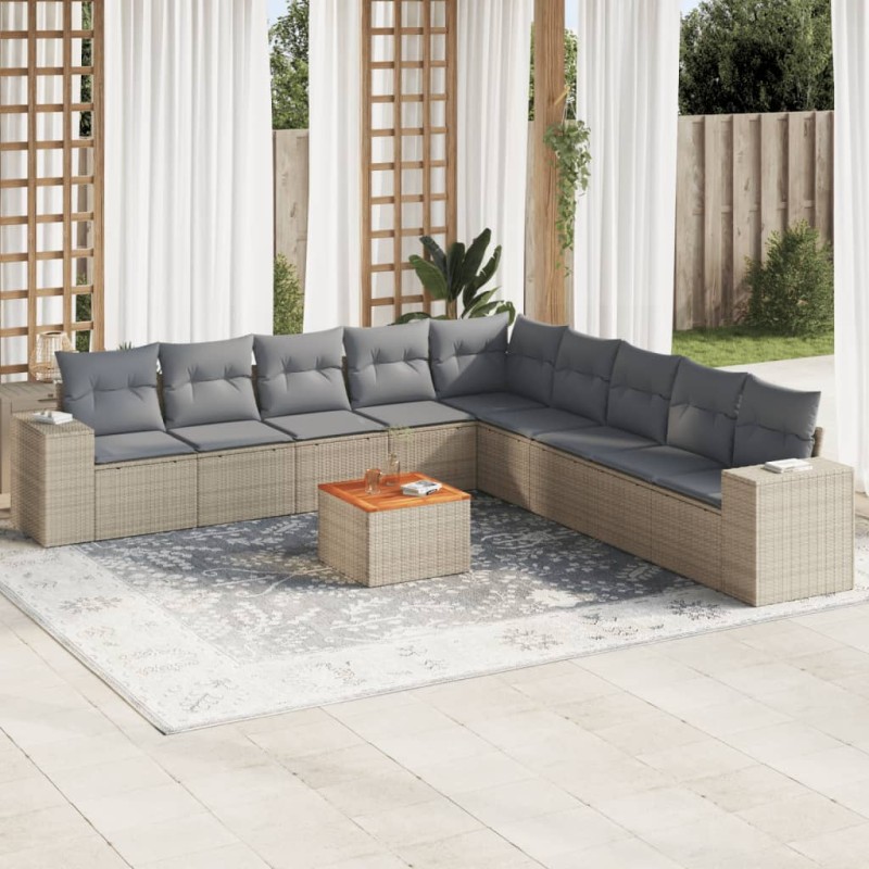 vidaXL Juego de sofás jardín con cojines beige 10 pzas ratán sintético