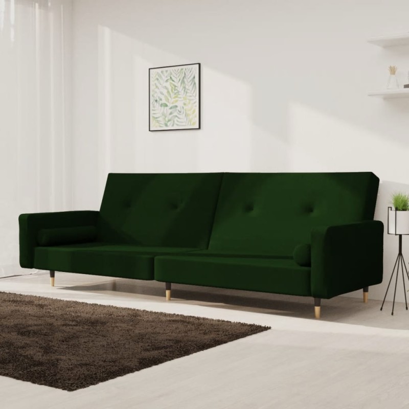 vidaXL Sofá cama de 2 plazas con dos almohadas terciopelo verde oscuro vidaXL Sofá cama de 2 plazas con dos almohadas terciopelo verde oscuro