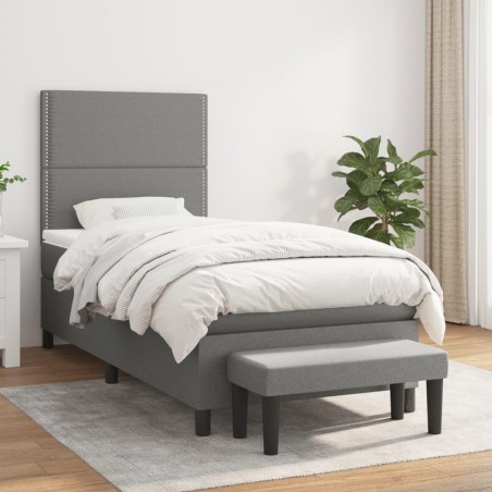 vidaXL Cama box spring con colchón tela gris oscuro 100x200 cm