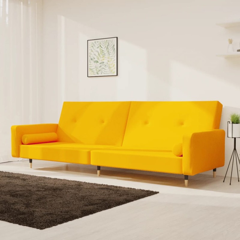 vidaXL Sofá cama de 2 plazas con dos almohadas terciopelo amarillo vidaXL Sofá cama de 2 plazas con dos almohadas terciopelo amarillo