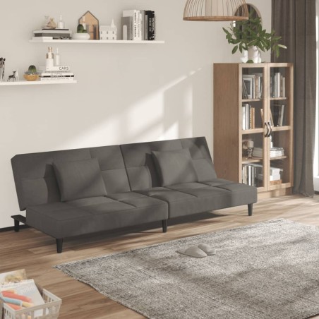 vidaXL Sofá cama de 2 plazas con dos almohadas terciopelo gris oscuro