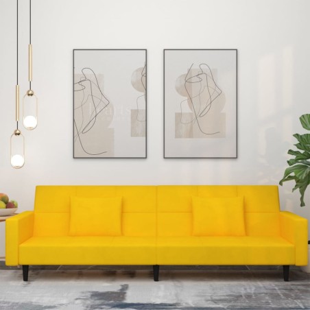 vidaXL Sofá cama de 2 plazas con dos almohadas terciopelo amarillo