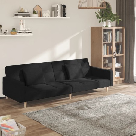 vidaXL Sofá cama de 2 plazas con dos almohadas tela negro