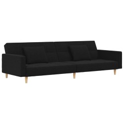 vidaXL Sofá cama de 2 plazas con dos almohadas tela negro