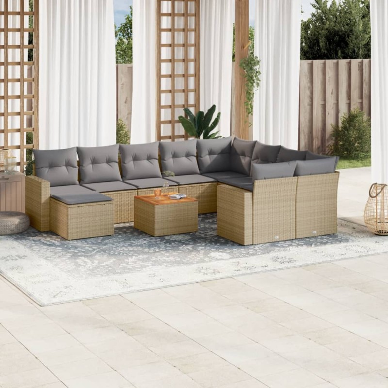 vidaXL Set de sofás de jardín 11pzas con cojines ratán sintético beige vidaXL Set de sofás de jardín 11pzas con cojines ratán sintético beige