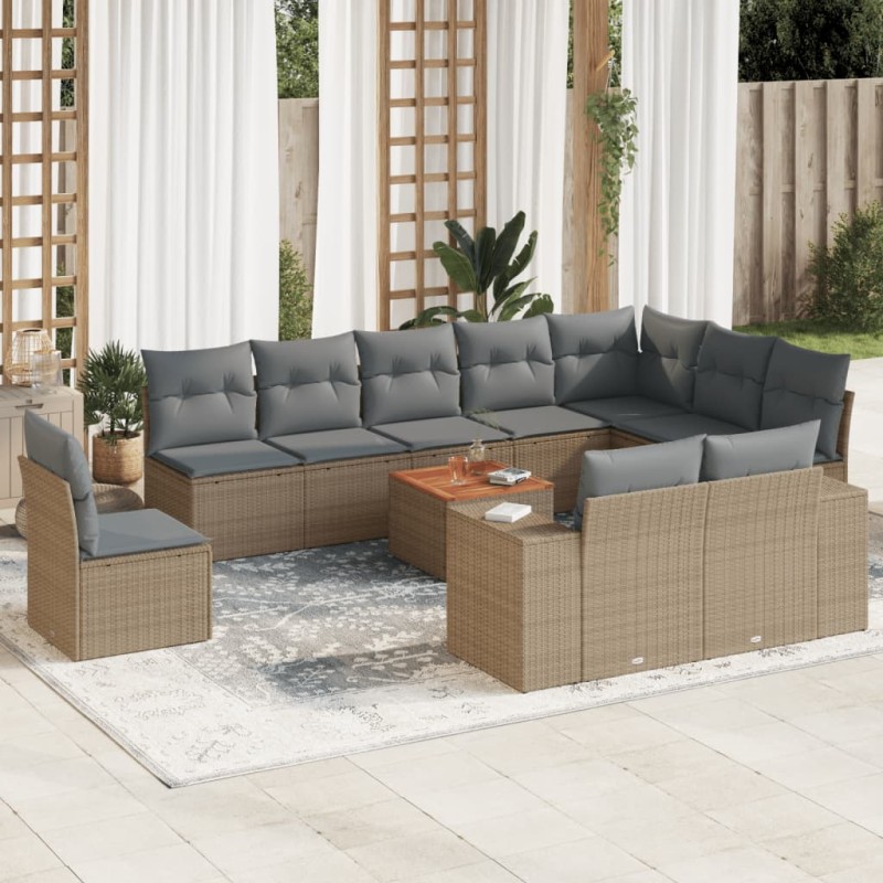 vidaXL Set de sofás de jardín 11pzas con cojines ratán sintético beige