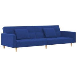 vidaXL Sofá cama de 2 plazas con dos almohadas tela azul