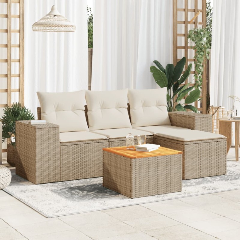 vidaXL Juego de sofás jardín con cojines 5 pzas ratán sintético beige vidaXL Juego de sofás jardín con cojines 5 pzas ratán sintético beige