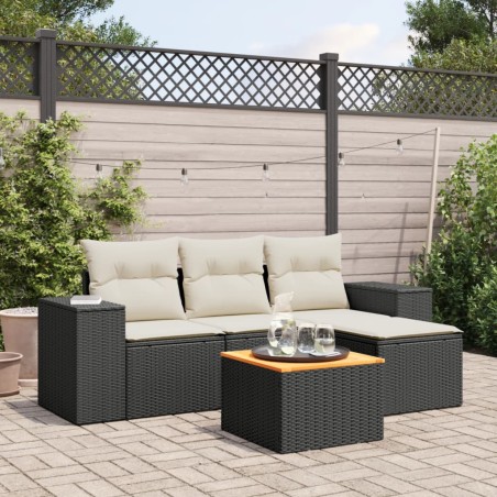 vidaXL Set de muebles de jardín 5 pzas y cojines ratán sintético negro