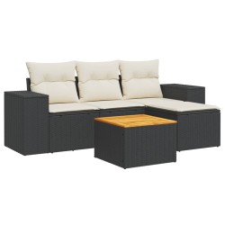 vidaXL Set de muebles de jardín 5 pzas y cojines ratán sintético negro