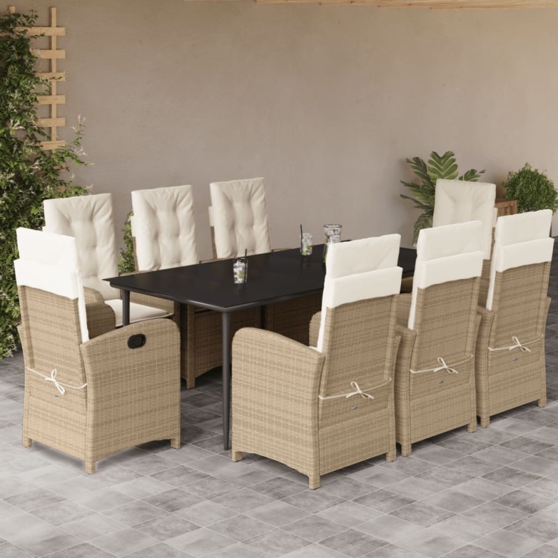 vidaXL Set comedor de jardín 9 pzas con cojines ratán sintético beige