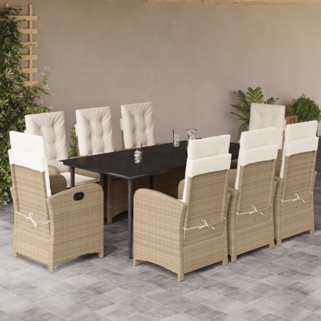 vidaXL Set comedor de jardín 9 pzas con cojines ratán sintético beige