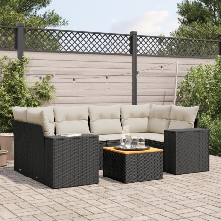vidaXL Set de comedor de jardín 7 pzas y cojines ratán sintético negro