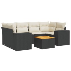 vidaXL Set de comedor de jardín 7 pzas y cojines ratán sintético negro