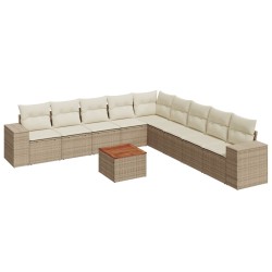 vidaXL Juego de sofás jardín con cojines beige 10 pzas ratán sintético
