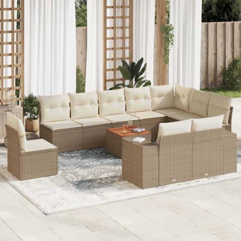 vidaXL Set de sofás de jardín 11pzas con cojines ratán sintético beige vidaXL Set de sofás de jardín 11pzas con cojines ratán sintético beige