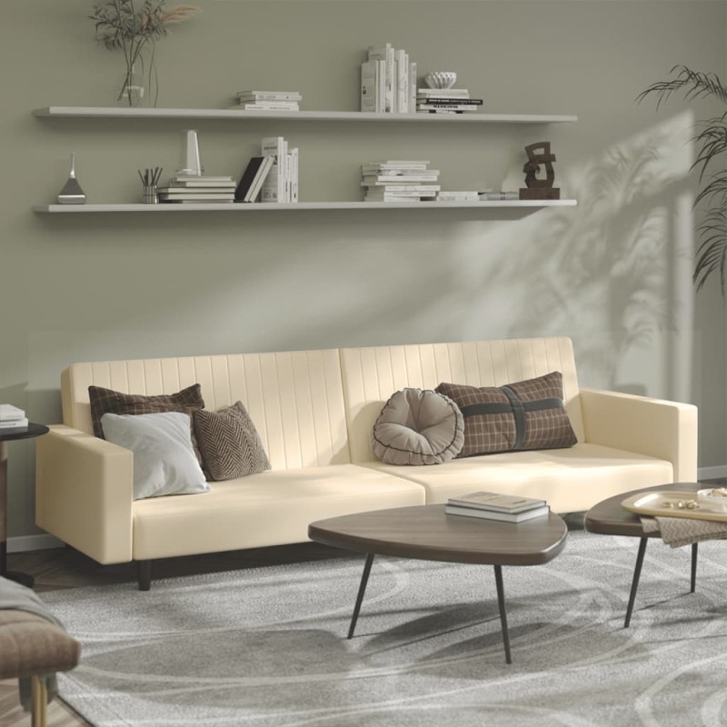 vidaXL Sofá cama de 2 plazas terciopelo color crema vidaXL Sofá cama de 2 plazas terciopelo color crema