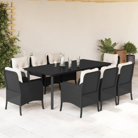 vidaXL Set de comedor de jardín 9 pzas y cojines ratán sintético negro