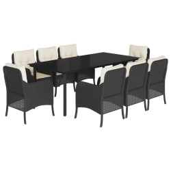 vidaXL Set de comedor de jardín 9 pzas y cojines ratán sintético negro