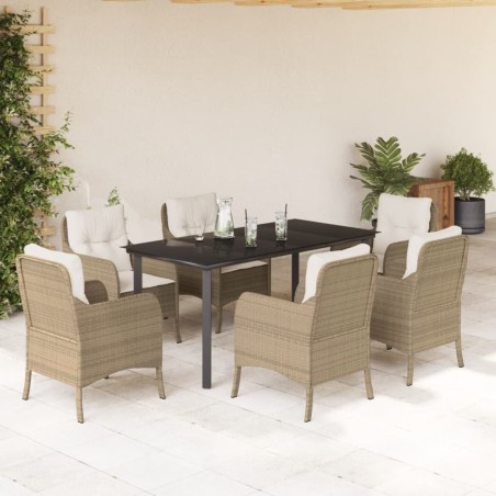 vidaXL Set comedor de jardín 7 pzas con cojines ratán sintético beige